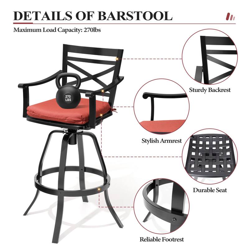 Outdoor Aluminum Swivel Bar Stools with Sunbrella Cushion