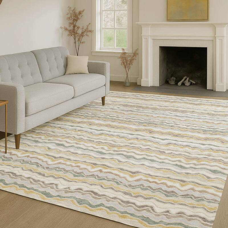 Machine Washable Indoor/ Outdoor Ziggy Stripe Chantille Rug