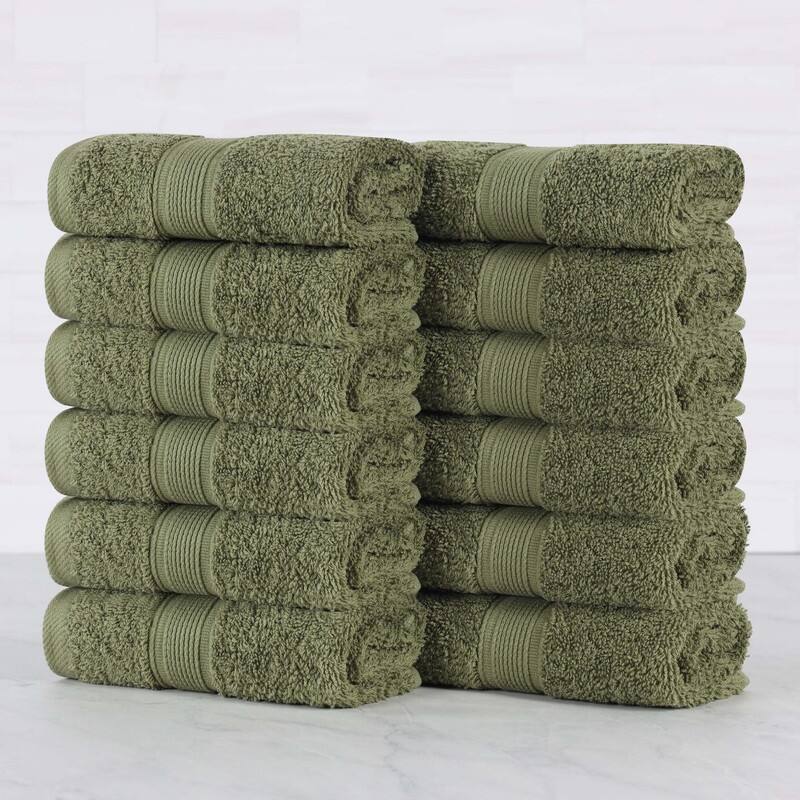 Superior Oregon Organic Cotton Solid Face Towel/Washcloth, Set of 12 - Forest Green