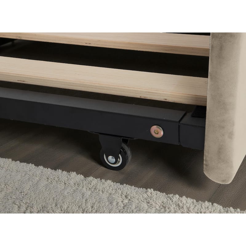 Twin Velvet Upholstered Daybed with Trundle and USB Charging Port, Tufted Backrest Sofa Bed for Bedroom or Living Room