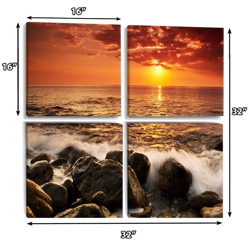 Designart "Bright Sunset over Rocky Shore" Sea & Shore Canvas Wall Art