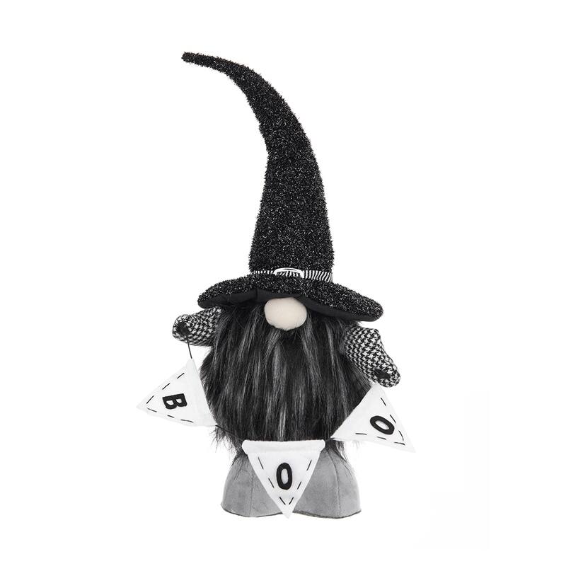 6x4x20" Fabric Black Gnome with 'Boo' Banner, for Halloween Decor - Multi