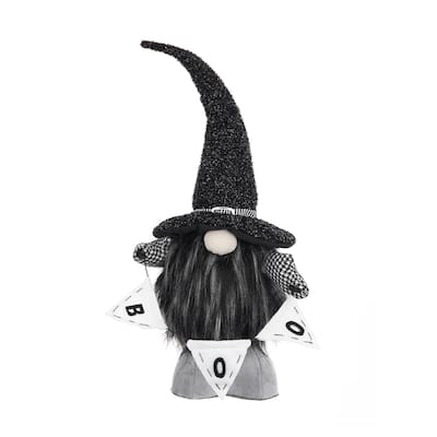 6x4x20" Fabric Black Gnome with 'Boo' Banner, for Halloween Decor