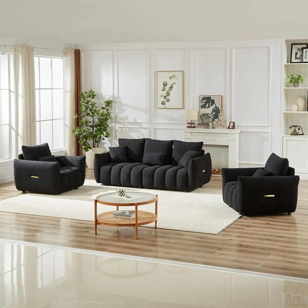 Free Combination Teddy Fabric Sofa with Pillow 39.7 Breathable Upholstered Lounge Chairs for Livingroom On Sale Bed Bath Beyond 40889020