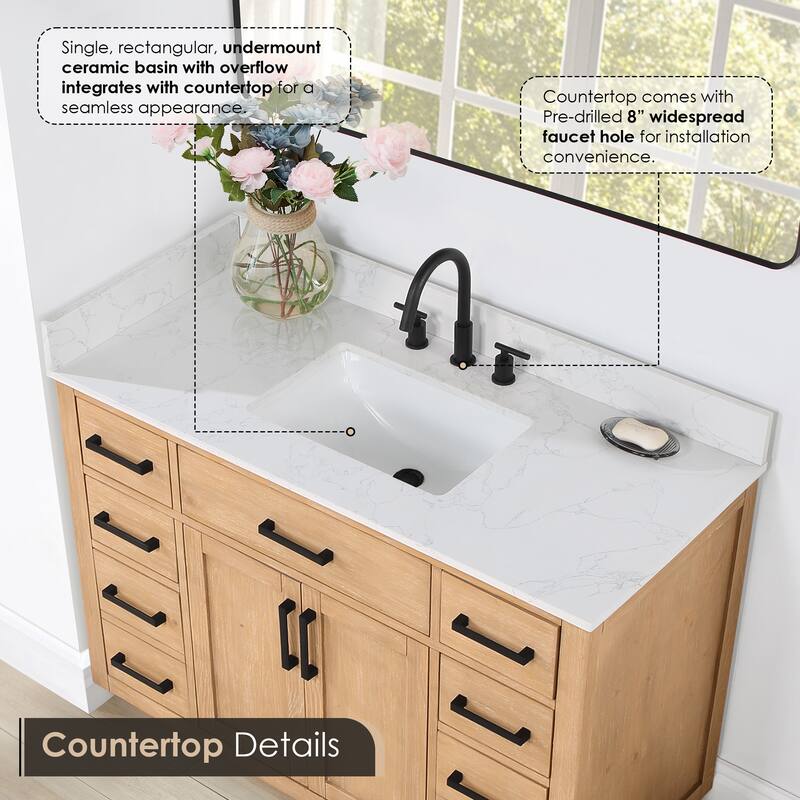 Altair Gavino Bath Vanity with Grain White Composite Stone Top and Mirror