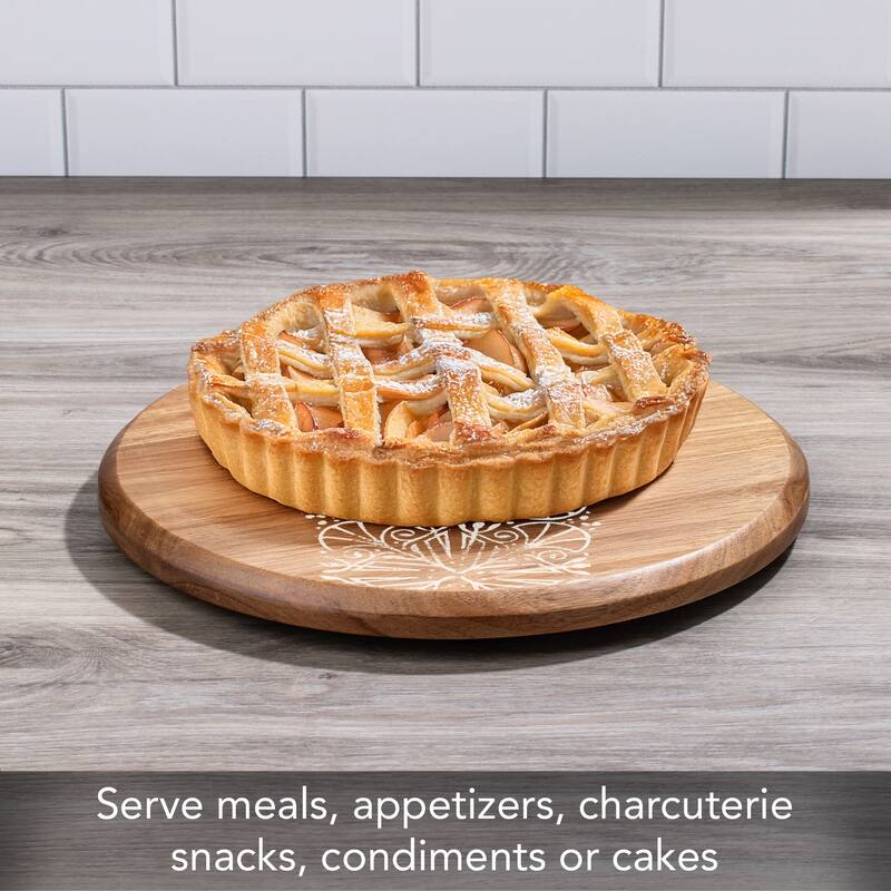 Mohave Round Acacia Wood Lazy Susan Turntable 14" Diameter for Serving Kitchen Organization Condiment Caddy
