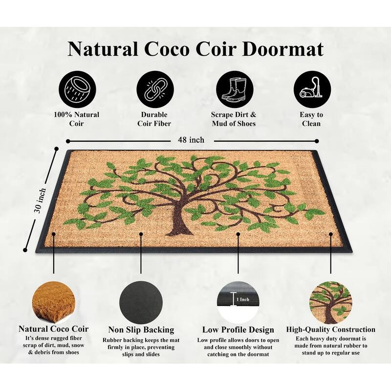 A1HC Hand-Crafted Rubber Coir Flocked Life of Tree Double Door Mat
