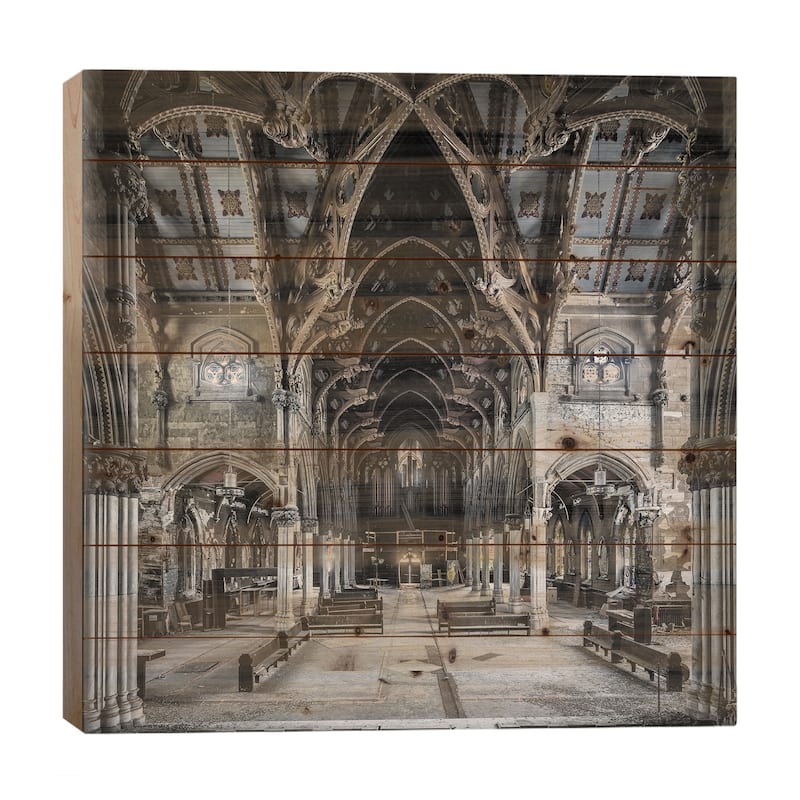 Gothic Church Print On Wood by Simon Yeung - Multi-Color - 26x26x1.5