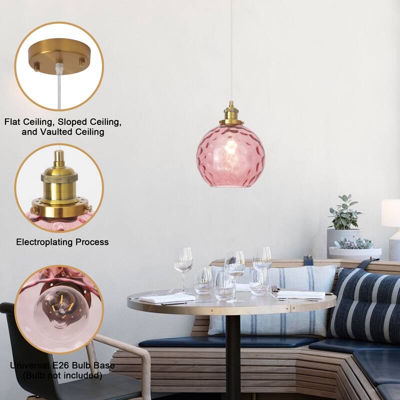 1-Light Glam Modern Metal Hanging Foyer Pendant Light with Glass Shade for Kitchen Island