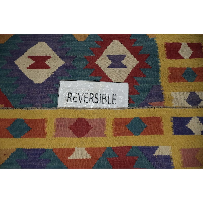 Hand Woven Oriental 100% Wool Carpet Southwestern Geometric Navy Blue & Blues Kilim Runner Rug - 12' 9'' X 3' 6''