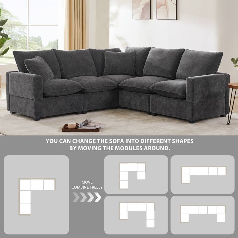 Modern L Shaped Modular Sectional Sofa with Reconfigurable Chenille Seats and Foam Cushions for Living Rooms or Offices