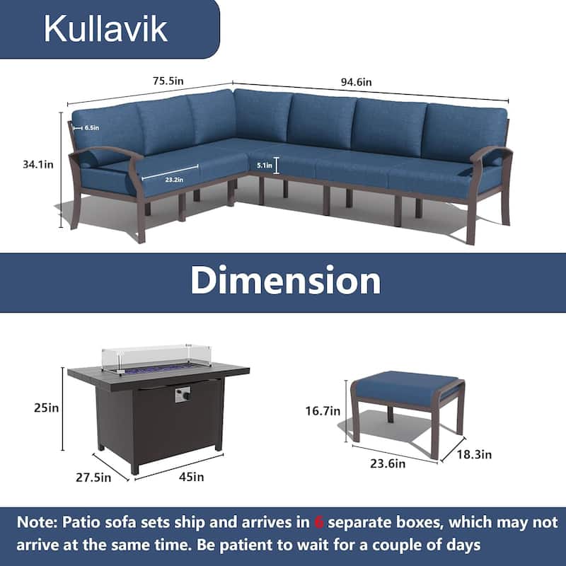 Kullavik Aluminum Corner Sofa Set, Patio Outdoor Sectional Sofa Set with Armrests and Footrests