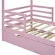 preview thumbnail 26 of 41, Twin Size Wood House Bed Frame with Trundle, Fence and Writing Board