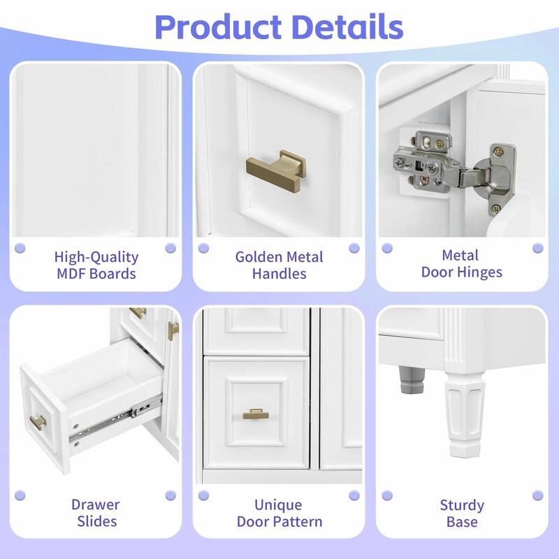 24-Inch Bathroom Vanity with Sink, Solid Wood and MDF Cabinet