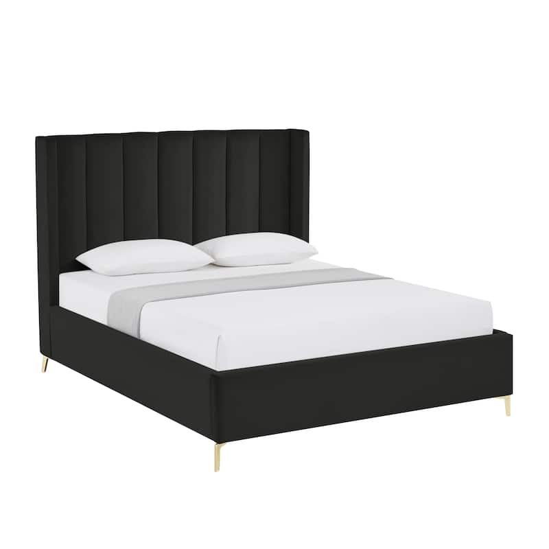 HomeRoots Green Velvet Upholstered Full Bed Frame