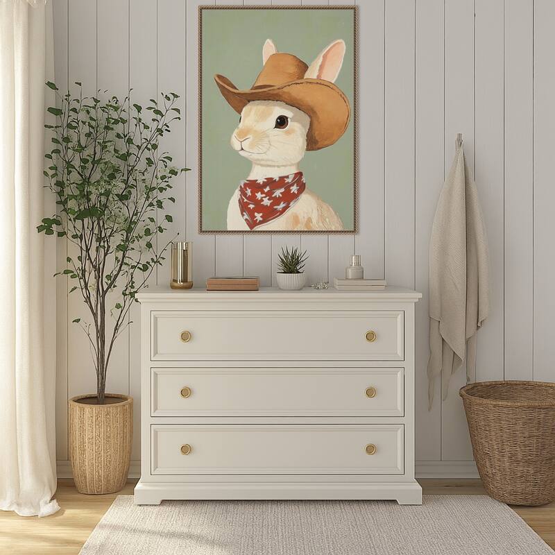 Cowboy Rabbit by Melloi Art Prints (23 x 33 in.), Framed Canvas Wall Art Print