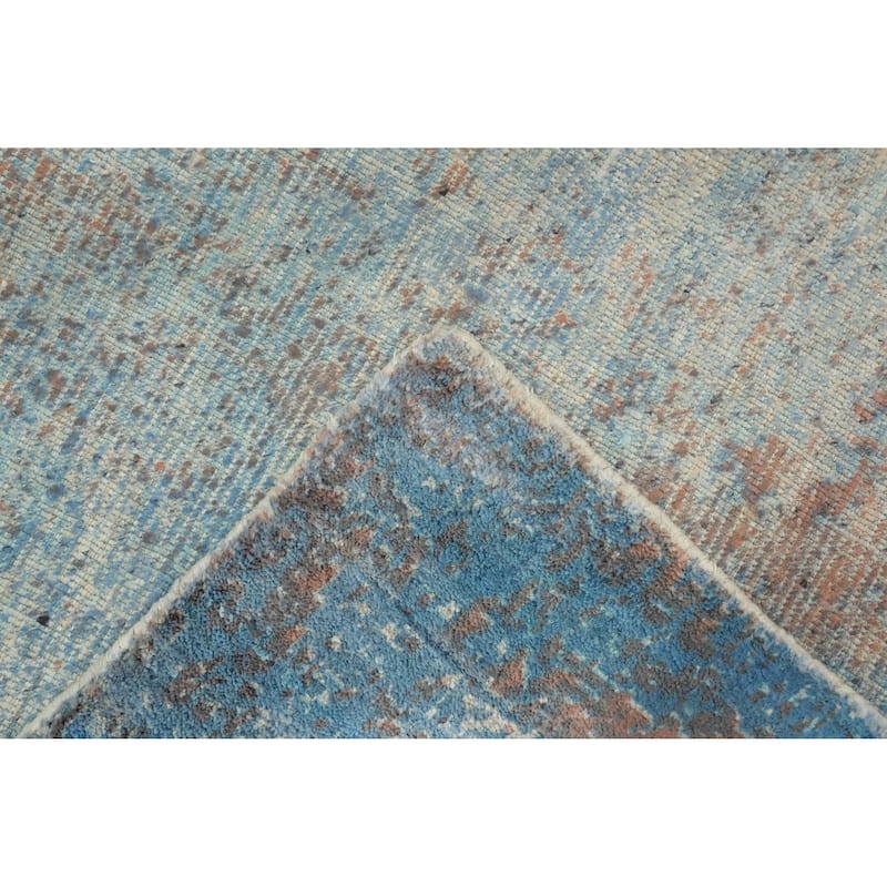 Hand Knotted Oriental Viscose Silk Carpet Modern Abstract Navy Blue & Blues Abstract Area Rug - 7' 10'' X 5' 0''