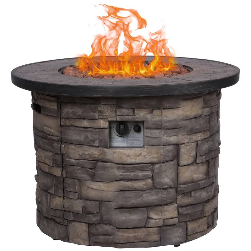 Fire & Flare 35"W Round 50K BTU Outdoor Propane Fire Pit Table with Lava Rocks