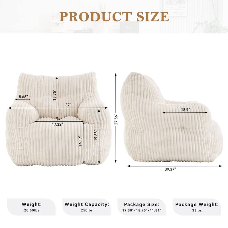 Soft Fluffy Corduroy Fabric Bean Bag Chair Filled With Memory Sponge