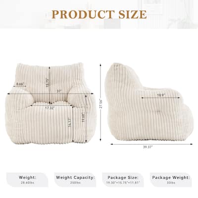 Soft Fluffy Corduroy Fabric Bean Bag Chair Filled With Memory Sponge