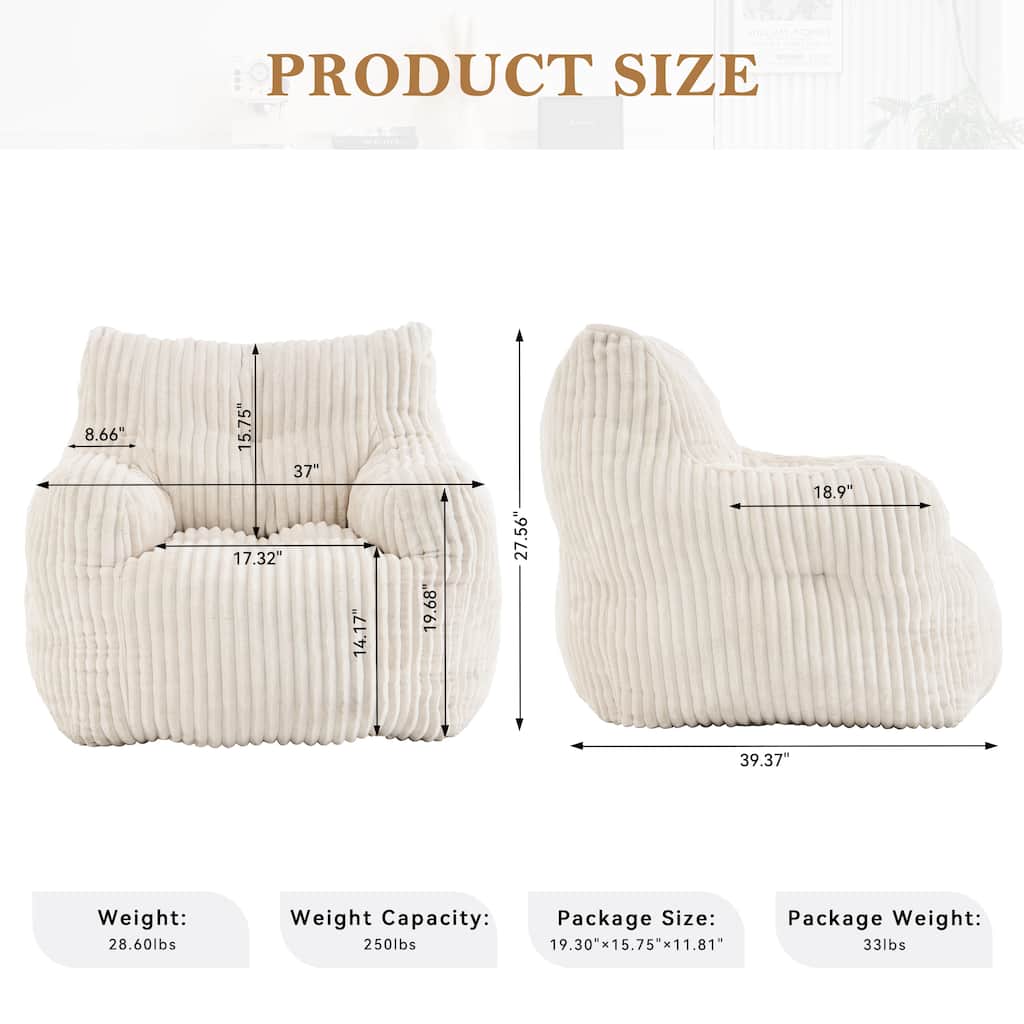 Soft Fluffy Corduroy Fabric Bean Bag Chair Filled With Memory Sponge