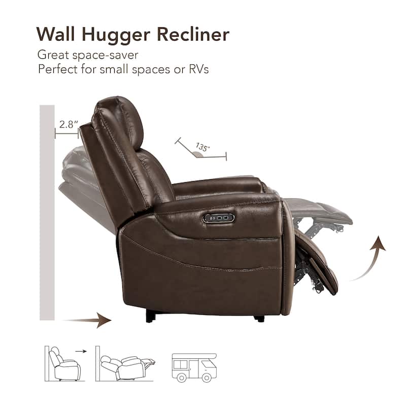 Spruce & Spring Leo Dual Motor Genuine Leather Power Recliner With Power Headrest