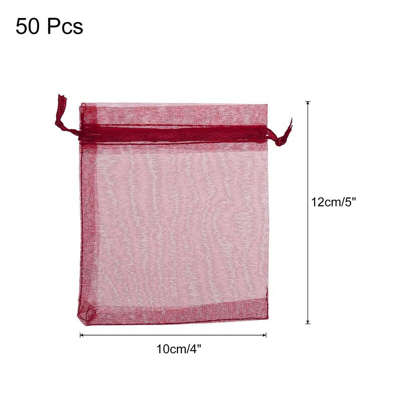 50pcs Organza Bags Drawstring Favor Pouches Sheer Mesh Bag for Wedding - Wine Red - 4 inch x 5 inch
