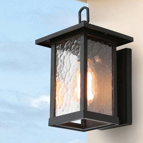 Hawke's Bay Outdoor Wall Lantern Sconce with Water Glass by Havenside Home - Black - W7"x H12"x E8"
