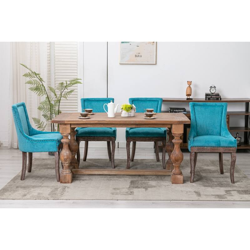 GDF Studio - Modern Fabric Upholstered Wood Dining Chair Set with Bronze Nailhead Trim (Set of 2)