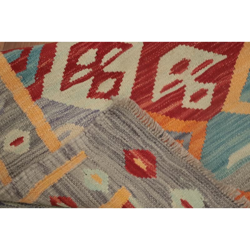 Hand Woven Oriental 100% Wool Carpet Southwestern Tribal Multi-Colored Kilim Runner Rug - 9' 0'' X 2' 6''