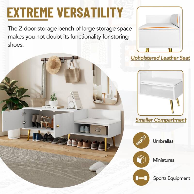 Modern Shoe Storage Bench with Hidden Storage and Upholstered Cushions