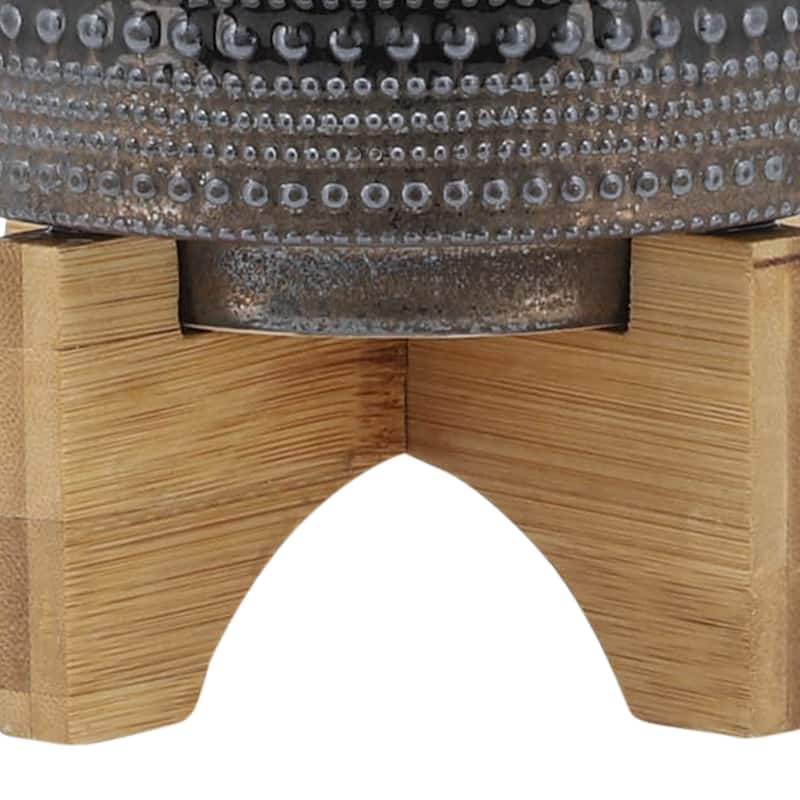Sagebrook Home Ceramic Planter with Natural Wood Stand