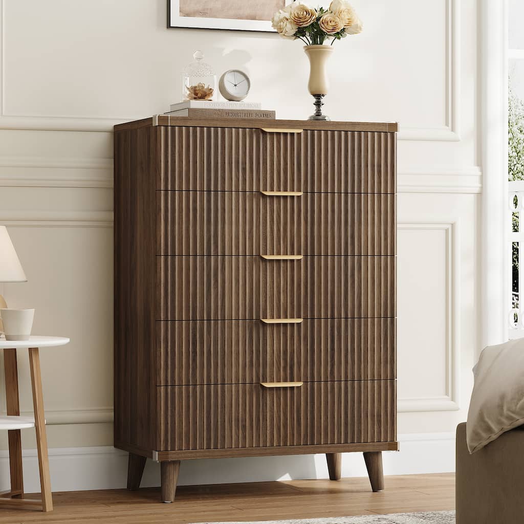 5 Drawer Tall Dresser for Bedroom, Slim Boho Bedroom Furniture