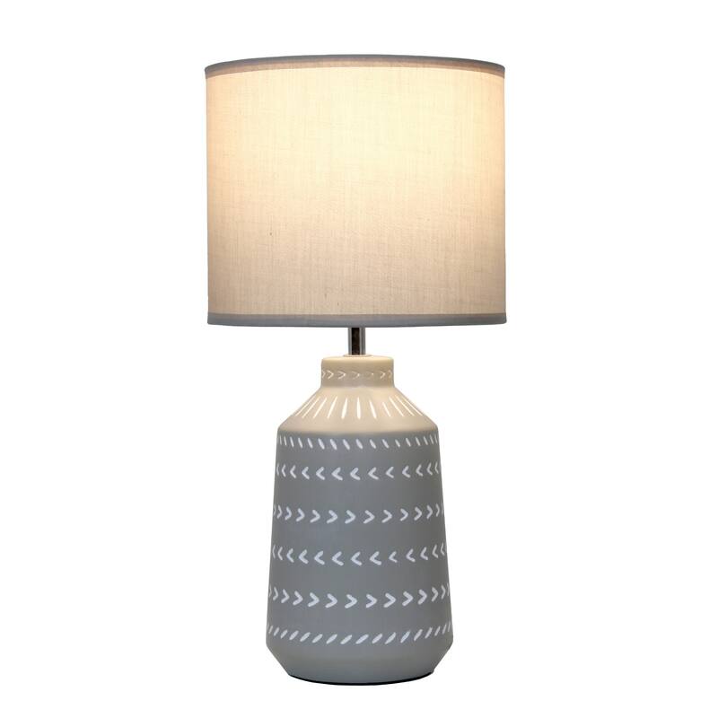 Tribal Style Hand Painted Ceramic Table Lamp with Drum Shade - 17" - Gray