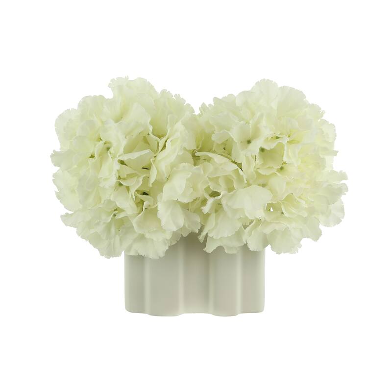 Hydrangeas Arranged in a Rectangular Ceramic Vase