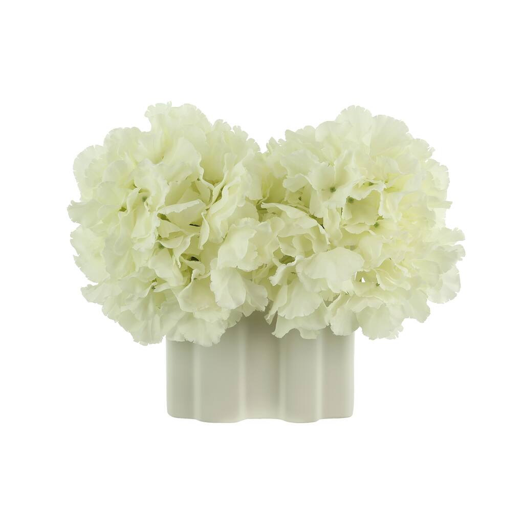 Hydrangeas Arranged in a Rectangular Ceramic Vase