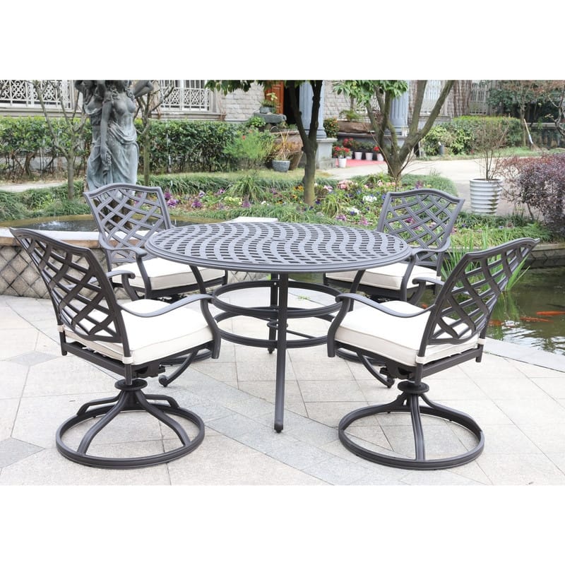 Torino Aluminum 5 Piece Round Dining Set with 4 Swivel Rockers