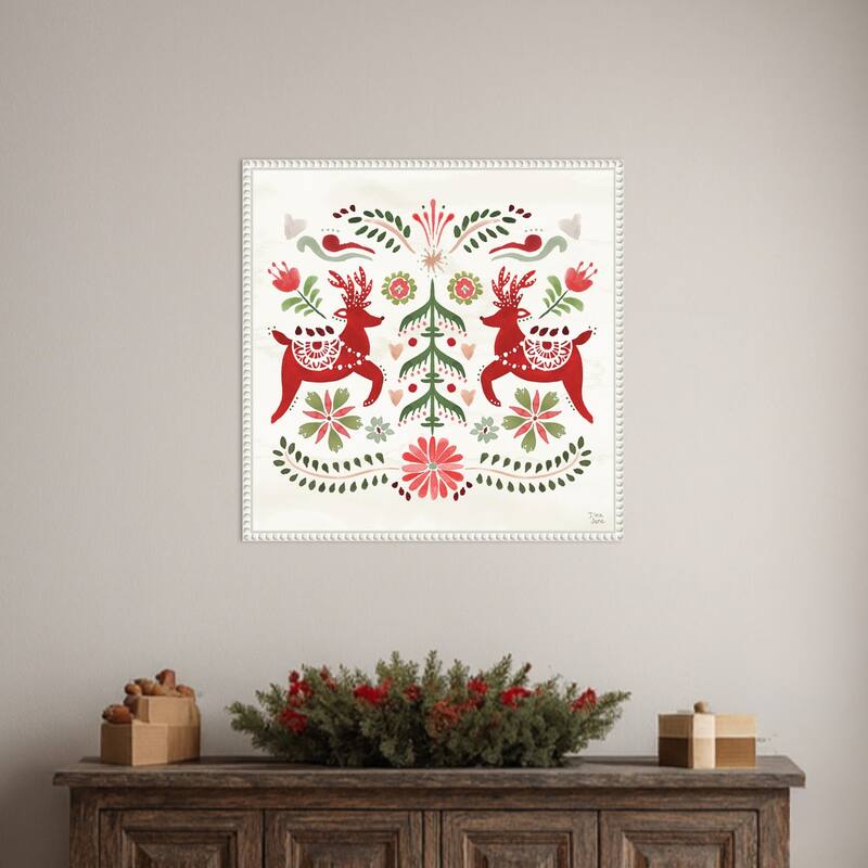 Festive Season II by Dina June (22 x 22 in.), Framed Canvas Wall Art Print - Sylvie Beaded White