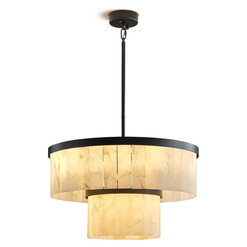 Elegant layered alabaster chandelier with natural stone panels