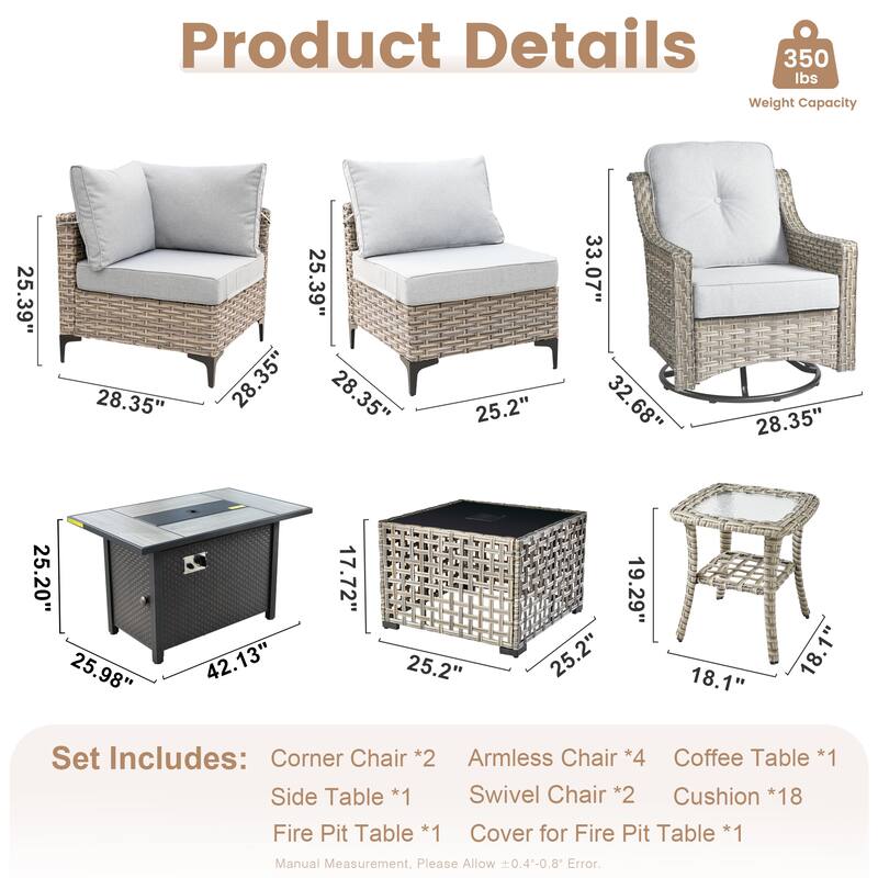XIZZI 11-piece Patio Rattan Wicker Furniture Set with Fire Pit Table