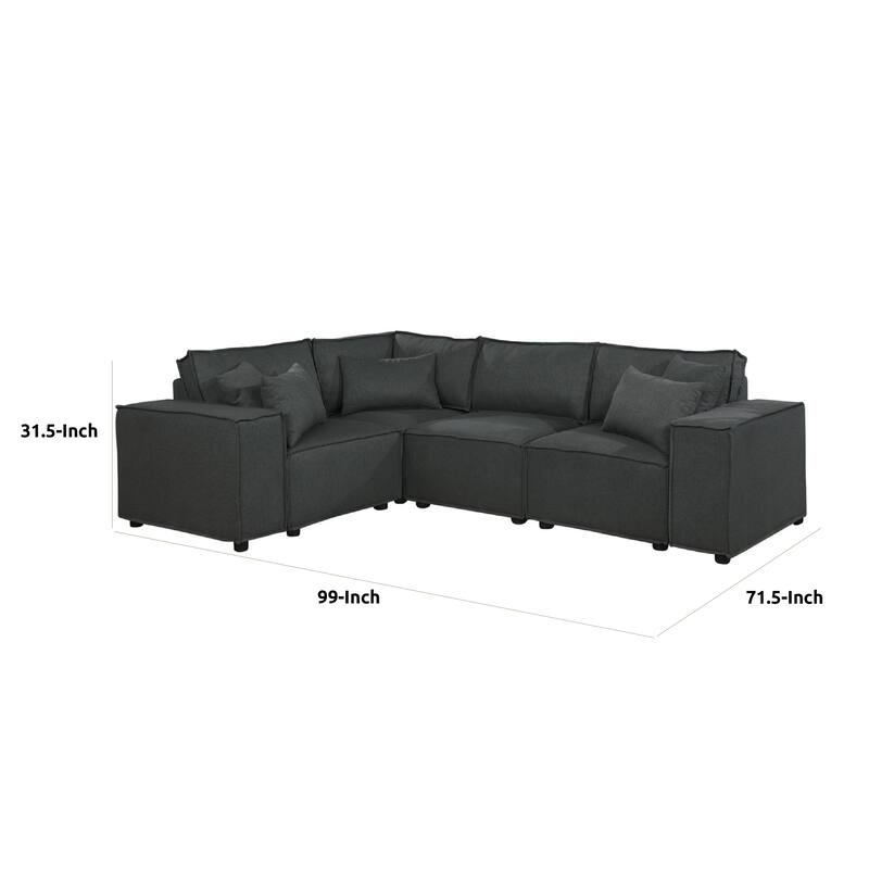 Melro Modular Sectional Sofa w Ottoman, 5 Pillows, Dark Gray, 99 Inch