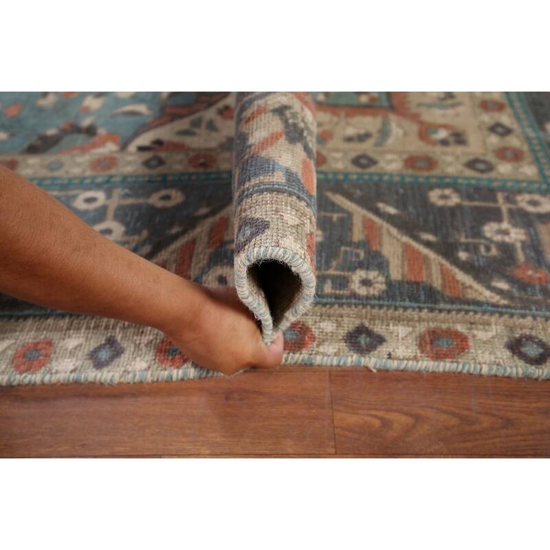 Blue Distressed Tabriz Vintage Persian Area Rug Handmade Wool Carpet - 9'7" x 12'3"