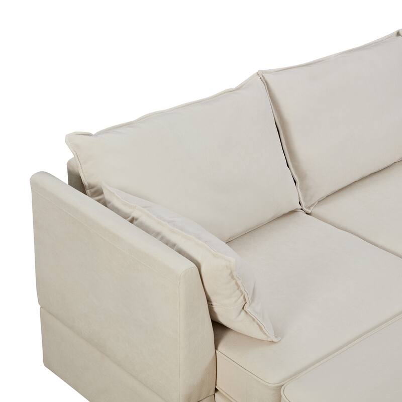 115.1" Linen U-Shaped Sectional Sofa with Sleeper & Storage Chaise