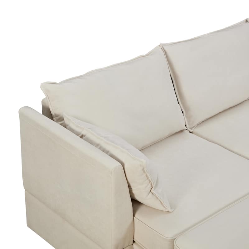 Beige 115.1'' Versatile Large U-Shaped 6 Seater Modular Sectional Sofa with Storage, Pull-Out Bed and Reversible Chaise