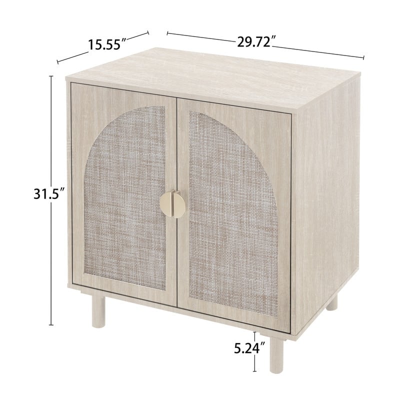 Rustic Style Living Room Storage Cabinet with Rattan Decorative Doors
