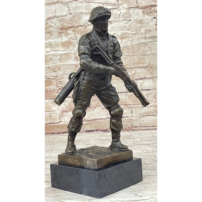 Signed Original Artwork By Milo Soldier Holding Rifle And Gear Bronze Sculpture Statue