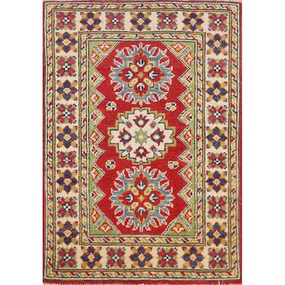 Geometric Kazak Oriental Accent Rug Hand-Knotted Wool Carpet - 2'0" x 3'0"