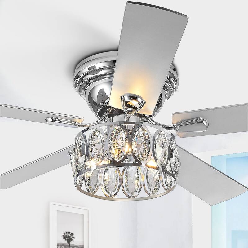 52 inch 5-Blade Flush Mount Crystal Ceiling Fan with Light Remote