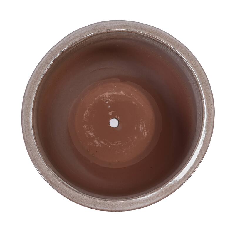 3 Pack Handmade Glazed Ceramic Planter, Ring Pattern Planter Pot