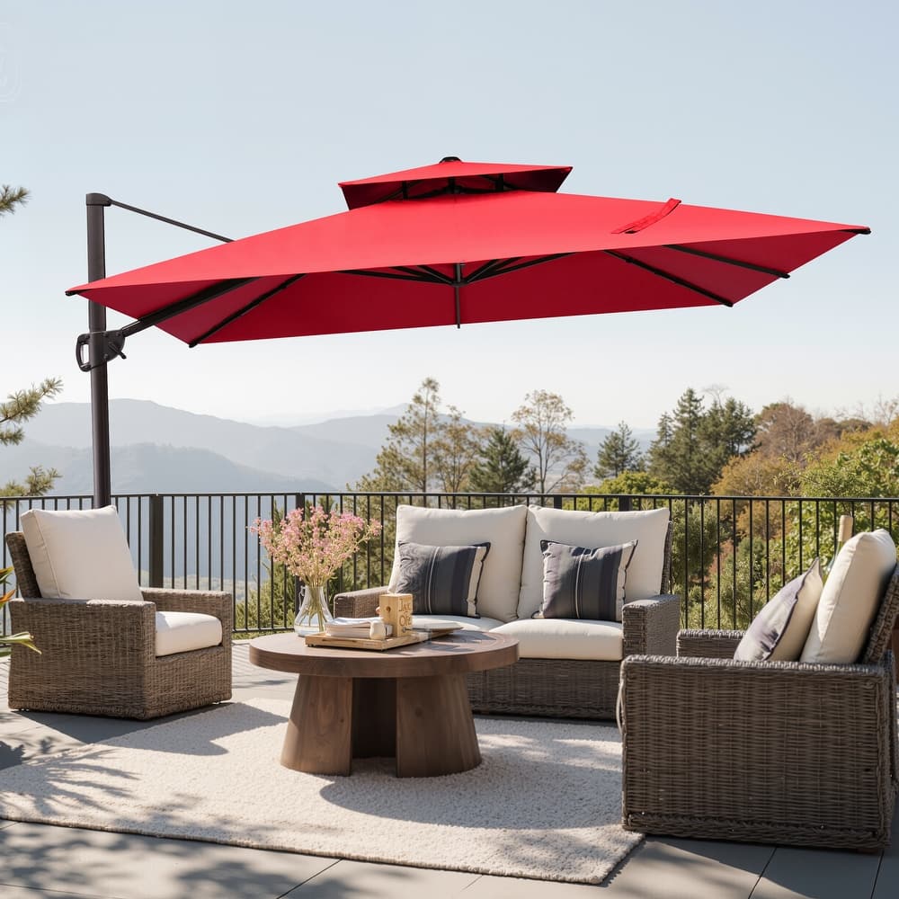 Outdoor 10 FT Square Offset Cantilever Patio Umbrella 360-Degree Rotation